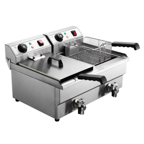 Devanti 20L Electric Commercial Deep Fryer Double Baskets Oil Taps 6000W CDF-DR20-DOUBLE-SI