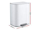 Cefito Kitchen Trash Can 40L Pedal Bins Rubbish Bin Steel with Soft Close Lid, Removable Inner RB-40L-1C-WH