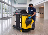AUCH Double Bag Janitor Cleaning Trolley, Housekeeping Cart, Lockable Cabinet with Storage Tubs, V219-MATJANAC13YB