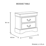 Bedside Table Grey Colour With 2 Drawers Night Stand Solid Wood Metal Handles V43-BST-SPNC