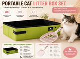 Travel Friendly Pet Toilet Kit - Green Portable Cat Litter Box and Pink Scoop Set - Foldable Oxford V888-ELOSUNG53568