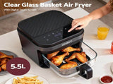 Devanti Air Fryer 5.5L Touch Control Electric Cooker 1200W Black AF-K-F-39TX-GLS-BK