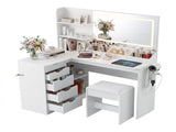 Artiss Dressing Table Corner Vanity Desk Set Stool LED Charging Station White FUR-V-DRESS09-WH-AB