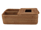 Rattan Tissue Box Square Handmade Decorative Napkin Holder with 2 Compartments Lid Remote Control V1294-YM0901-3117240032311