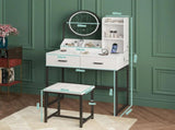 White Black Dressing Table Stool Set with LED Lights and Charging Station, 80x136cm V178-59322