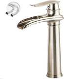 Waterfall Bathroom Faucet Single Handle Mixer Tap Hot and Cold, Tall Brushed Nickel V1237-ZY-917-115