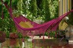 Outdoor undercover cotton Mayan Legacy hammock with hand crocheted tassels King Size Mexican Pink V97-TDKPINK