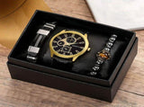 Men'S Bracelet Watch Set Single Calendar Watch Fake Three Eye Watch Canvas - Black - Size 13 V1347-DSZ-001-001-BLK-13