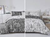 Floral Comforter Set, King Size, Black White Floral Pattern Reversible Bedding V745-MAB010384AJ3