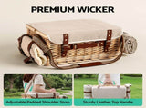 Alfresco 2 Person Insulated Picnic Basket Set with Foldable Wood Table Mat PC-TB-2P-REC