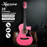 Karrera 38in Cutaway Acoustic Guitar with Carry Bag - Pink CC38-PK