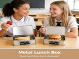 3PCS Metal Lunch Box Set, 8.1" x 5.9" x 3" Silver Tinplate Lunch Boxes with Hinged Lids, Portable V1369-AZ3-W-08799