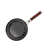 Heavy Duty Frying Pan Grill Pan with Wooden Foldable Handle Hollow Grill Basket Tray Non-Stick V1369-AZ3-W-14064