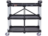 Foldable Utility Service Cart, 3 Shelf 165LBS Heavy Duty Plastic Rolling Cart with Lockable Wheels, V952-SXSYTCSXCDPM3XOD4V0
