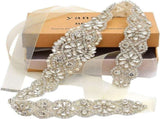 Bridal Belt Hand Rhinestone Wedding Belt Clear Crystal 55cm Long White Organza Ribbon for Wedding V1188-NK-BOL-276