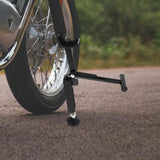 Portable Foldable Motorcycle Wheel Lift Stand for Front and Rear Wheels, Heavy Duty Black Support V1369-AZ3-W-19190