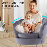 Armchair Lounge Chair Accent Velvet Shell Scallop Ottoman Footstool Round GREY V274-FT-VAC-ST-1596-GY
