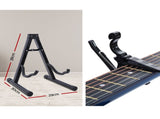 Alpha 38 Inch Acoustic Guitar Wooden Body Steel String Full Size w/ Stand Blue GUITAR-D-38-BLS-CAPO