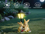 Solar Simulation Rabbit Ornament, charges by day and lights up automatically at night, three rabbits V1232-HWTZD-001