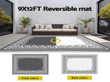 Gardeon Outdoor Rugs 274x366cm Large Carpet Reversible Area Mat PP Dual-Sided Patio Rug Greek Key OR-9X12FT-FRAME-GY