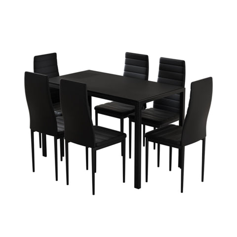 Artiss Dining Chairs and Table Dining Set 6 Chair Set Of 7 Black DINING-B-M-T120-BK-ABC