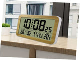 1pc Wood Grain Wall Clock Desk Clock with Temperature and Date Wooden Alarm Clock V1369-AZ3-W-00691