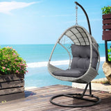 Gardeon Outdoor Egg Swing Chair Wicker Furniture Pod Stand Armrest Light Grey HM-EGG-RAN-S-ARM-LGR
