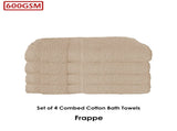 600GSM Set of 4 Combed Cotton Bath Towels 70 x 140 cm Latte V442-ATX-TOWEL-SETOF4600GSM-FRAPPE-RE