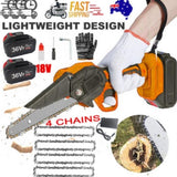 6" Mini Orange Cordless Electric Chainsaw 2X Battery-Powered Wood Cutter Rechargeable V201-FDZ0036OR8AU