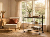 CARLA HOME Kitchen Trolley Cart with Wire Baskets - Brown - Rustic - Steel - Kitchen Rolling Cart V178-36443