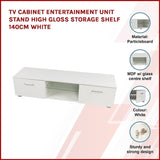 TV Cabinet Entertainment Unit Stand High Gloss Storage Shelf 140cm White V63-837811