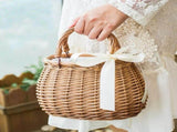 Picnic Basket Rattan Flower Basket, Handwoven Wicker Flower Candy Storage Basket with Handle for V1366-AZ2-W-04613