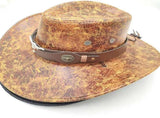 Retro Western Cowboy Hat Khaki Distressed Crackle Finish Bull Head Emblem Wide Brim Sun Protection V888-ELOSUNG44211