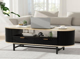 Artiss Coffee Table Drawer Shelf Wood&Black FUR-Z-COF-04-BKWD