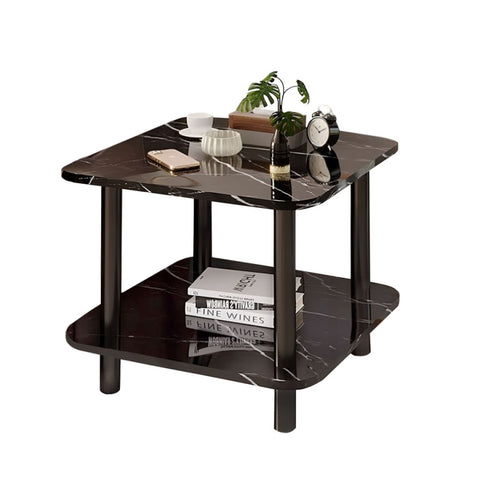 SOGA 70cm Black Ceramic Side Table Stone Pattern Modern Design with Black Metal Legs SIDETAB39