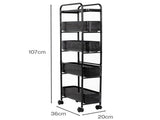 Levede 5 Tier Storage Trolley Slim With Pull Out Drawers For Home Kitchen Black HO0615-BK-5-AU