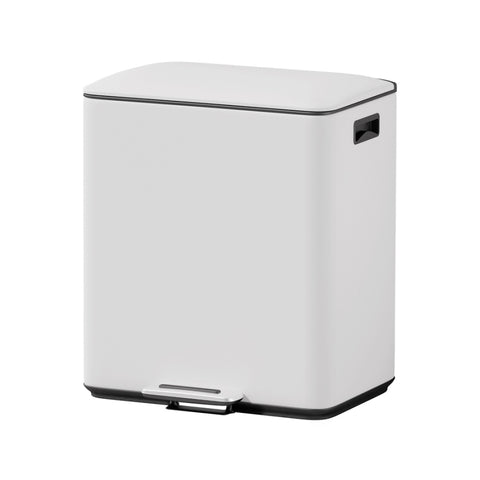 Cefito Pedal Bins Rubbish Bin Dual Compartment Waste Recycle Dustbins 40L White RB-40L-2C-WH