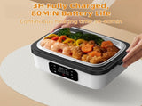 1L Black-Blue Cordless Waterless Heated Lunch Box - Portable 304 Stainless Steel Bento Box for V888-ELOSUNG42334