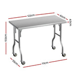 Cefito Stainless Steel Kitchen Benches Work Bench Wheels 122X61CM 430 SSKB-430S-WHEEL-FLD-48