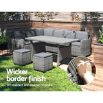 Gardeon Outdoor Dining Set Wicker Table Chairs Setting 8 Seater ODF-DINING-9S-GR-ABC