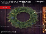 Christabelle 61cm Dorset Pine Christmas Wreath Pre Lit Multi Function LED Battery Operated Fron 112_WFLD61