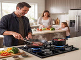 Devanti 59cm Gas Cooktop 3 Burner Knob Control Glass Hob Cast Iron Black CT-GAS-3B-BK