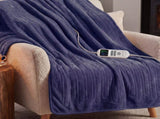 Laura Hill XL Electric Heated Blanket Throw Soft Coral Fleece with 10 Heat Settings - Blue THRG-KH-200-BU