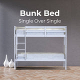 Zinnia Single Bunk Bed Frame Solid Rubber Timber Wood Loft Furniture - White V315-V-WELL-01-KIT