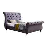 King Size Sleigh Bedframe Velvet Upholstery Grey Colour Tufted Headboard And Footboard Deep Quilting V43-BED-ELS-KGR