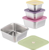 4 Pcs Colorful Stainless Steel Food Storage Containers Set with Lids, 400ml to 1400ml Square Meal V1188-MS-924-009