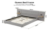 Artiss Queen Bed Frame with Wide Headboard, Floating Shelves and USB Grey BFRAME-I-ALTO-Q-GY-AB