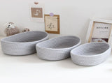 3 Pcs Desktop Storage Basket Oval Organizer Container Cotton Rope Hand Woven for Makeup Snacks Grey V1294-YM0626-3117220295312