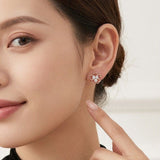 Elegant Rose Gold Plated Sterling Silver Heart-Shaped Moissanite Earrings with Clover Design, V1341-ZY-DWCWQ3SY-MOISSANITE-PREMIUMS925