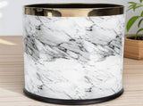 White Marble Trash Can with Marbling Design for Home Storage Compact Non Slip Base V1366-AZ2-W-17367